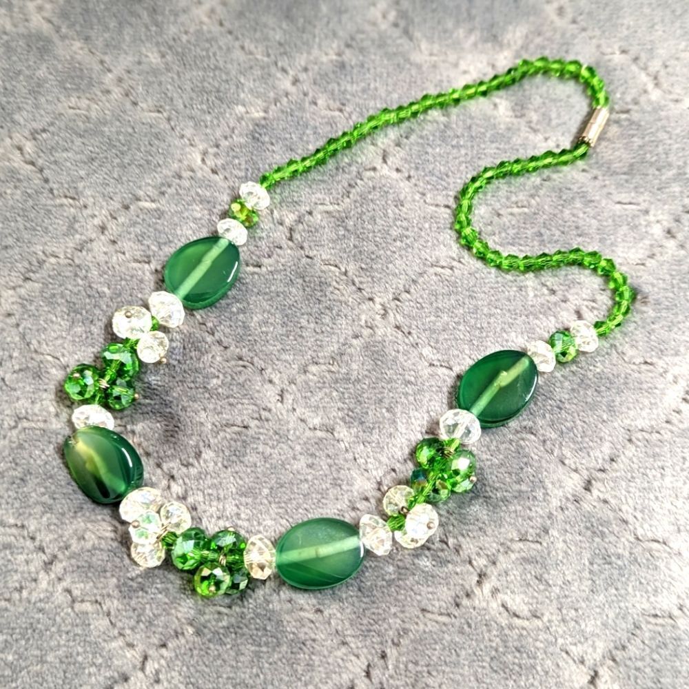 Vintage Artisan Made Green Crystal Bead and Glass Bead Necklaces